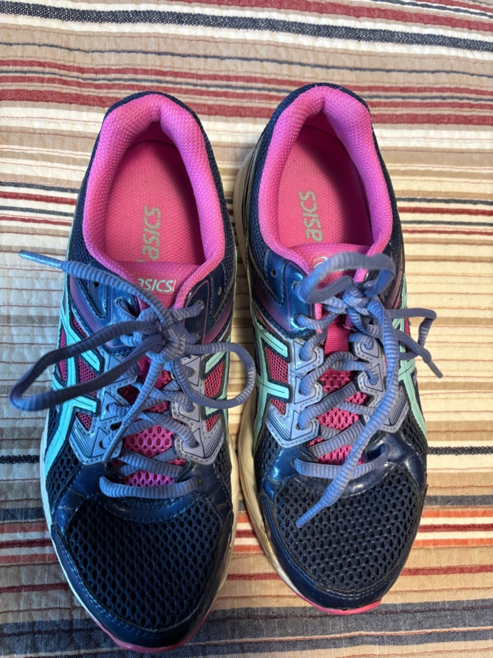 ASICS Navy Running Shoes with Pink and Teal Accents